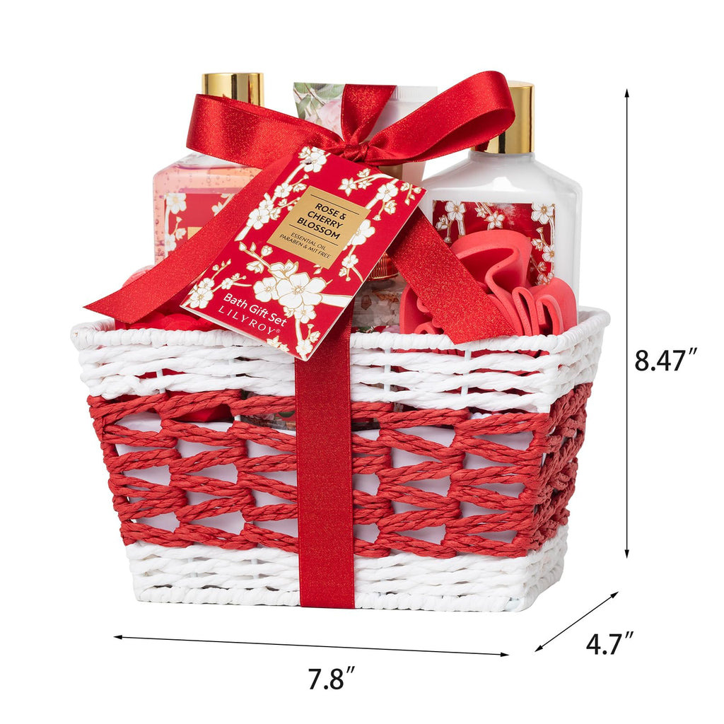 LILY ROY 9-Pcs Rose Bath & Body Gift Basket — Valentines Gifts for Women