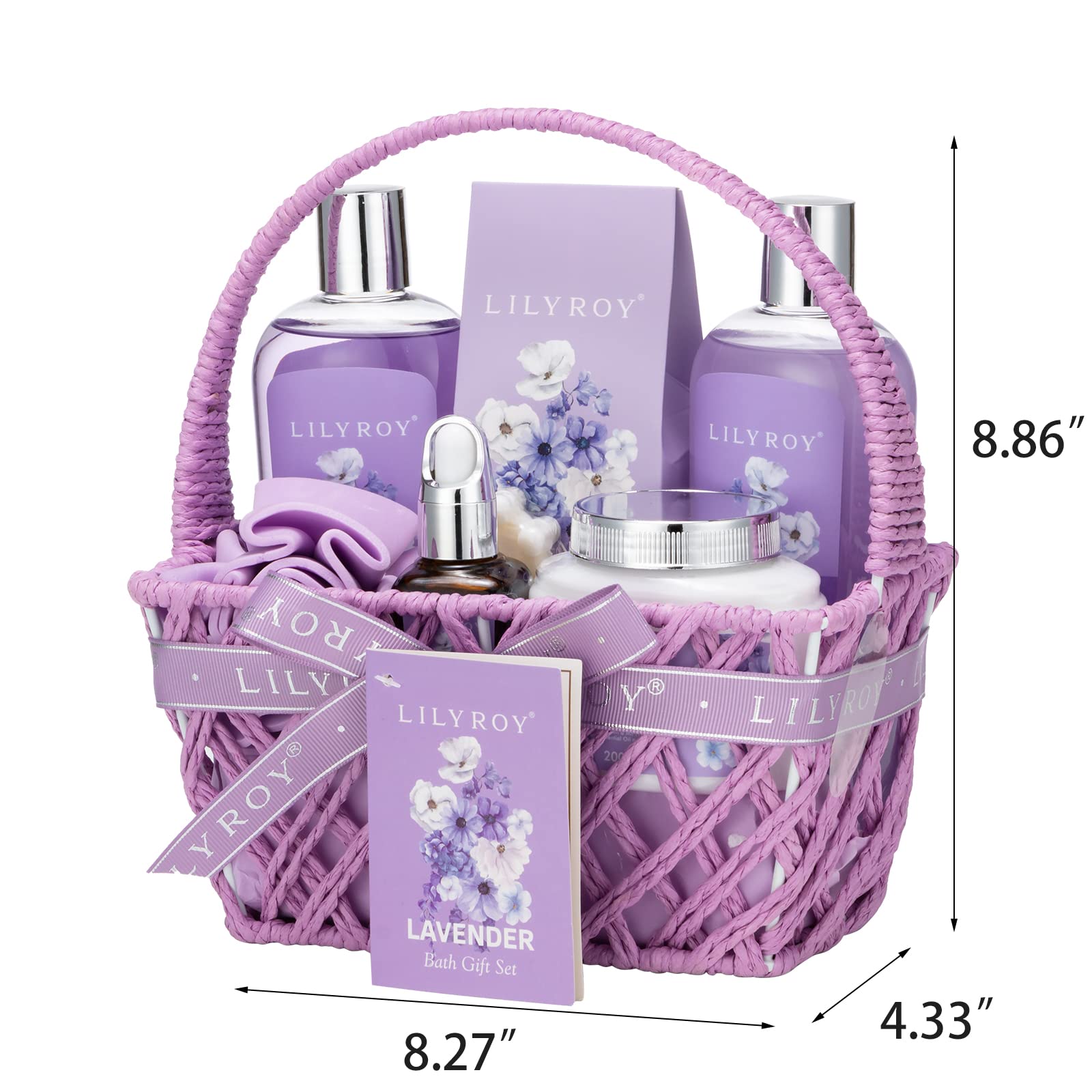 LILY ROY 8-Piece Lavender Bath & Body Gift Set – Spa Gift Basket for Women