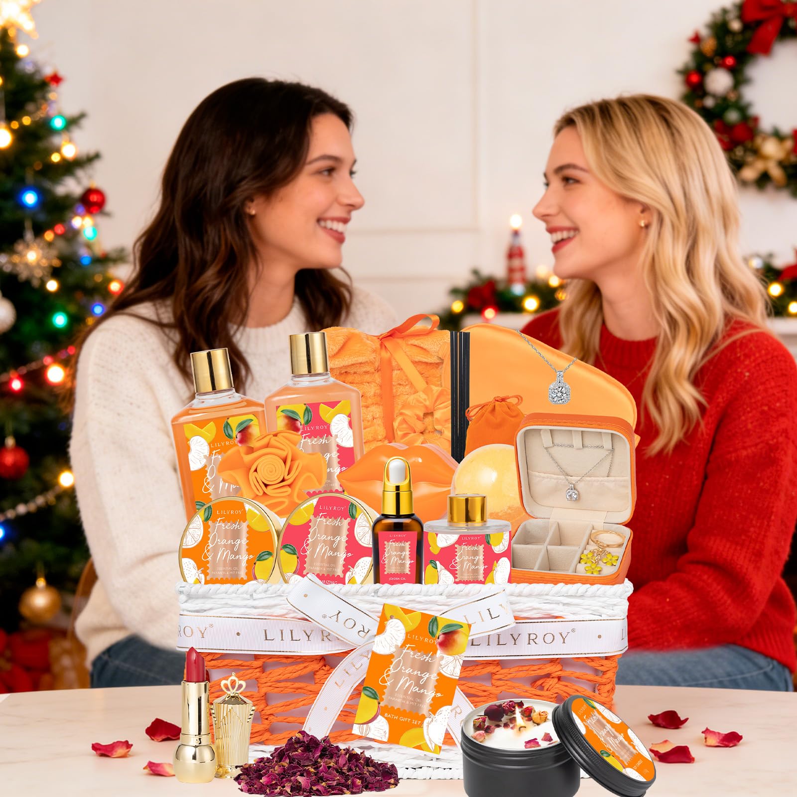 Valentine's Day Bath Gift Basket for Women by LILY ROY – 23-Piece Spa Set