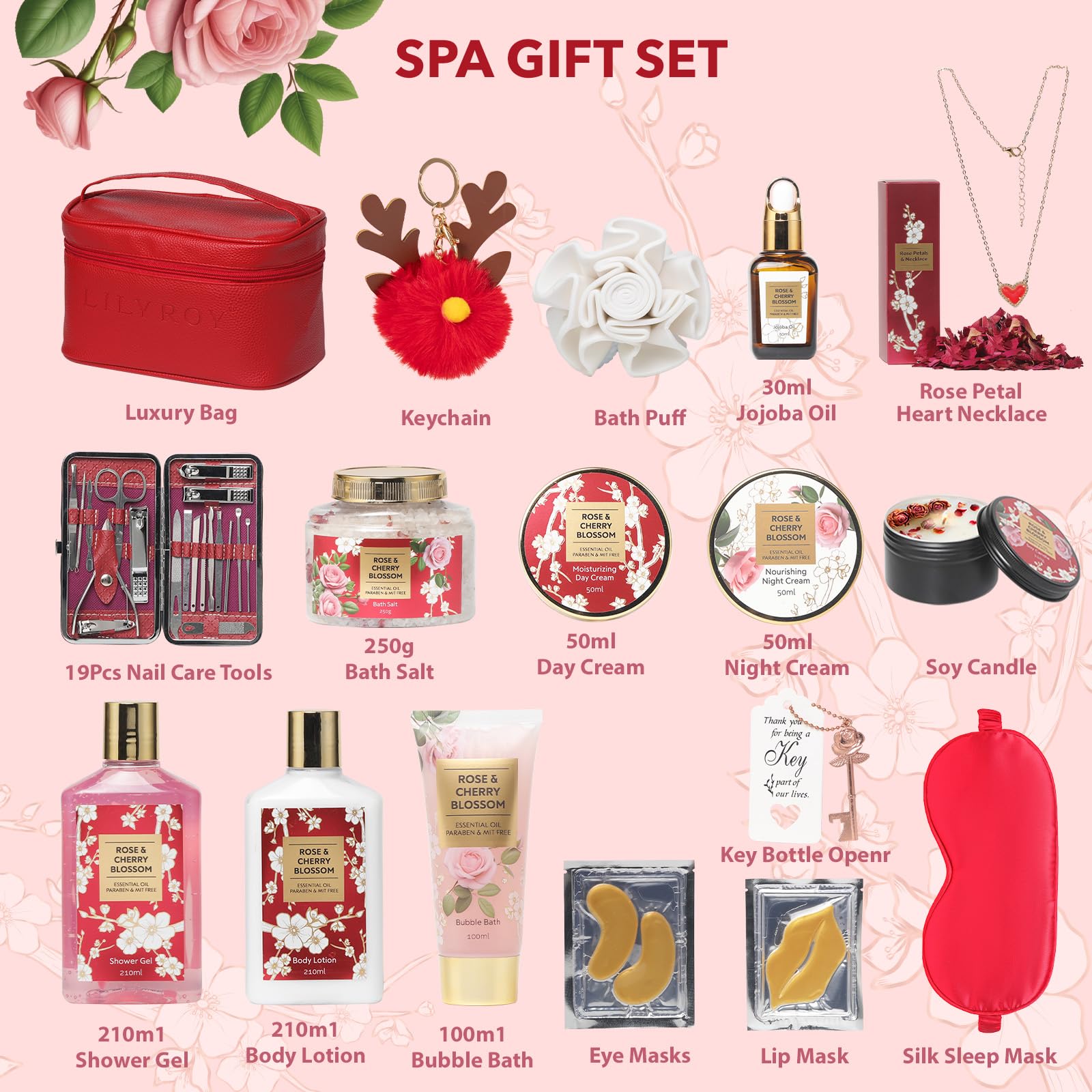LILY ROY 36Pcs Valentines Day Gift Set for Women | Luxury Spa Bath & Body Kit