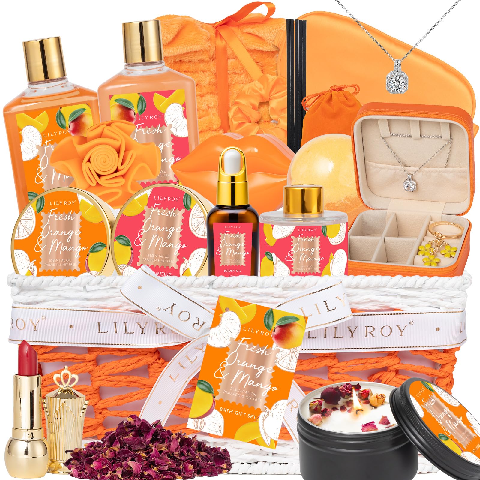 Valentine's Day Bath Gift Basket for Women by LILY ROY – 23-Piece Spa Set