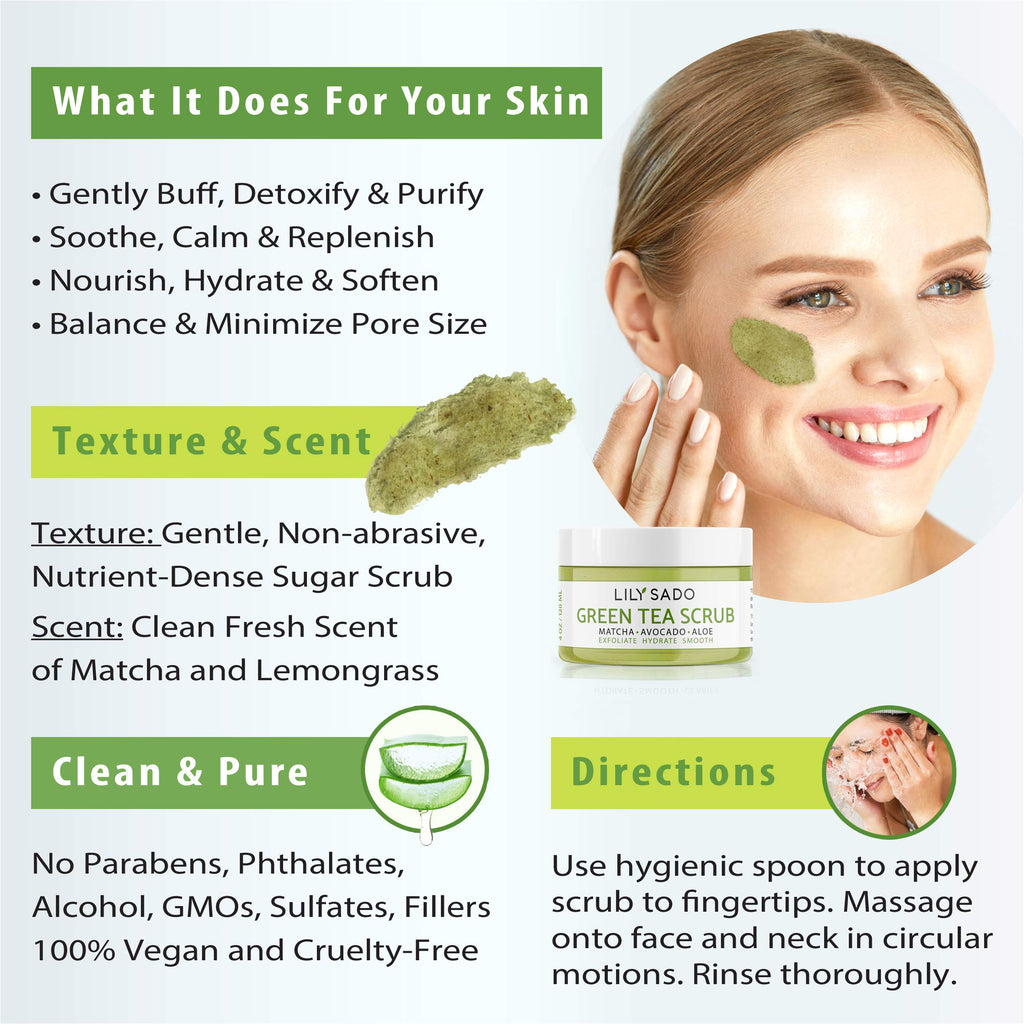 LILY SADO MATCHA Made in Heaven™ Sugar Facial Scrub – Vegan Exfoliating Cleanser for All Skin Types | 4 oz
