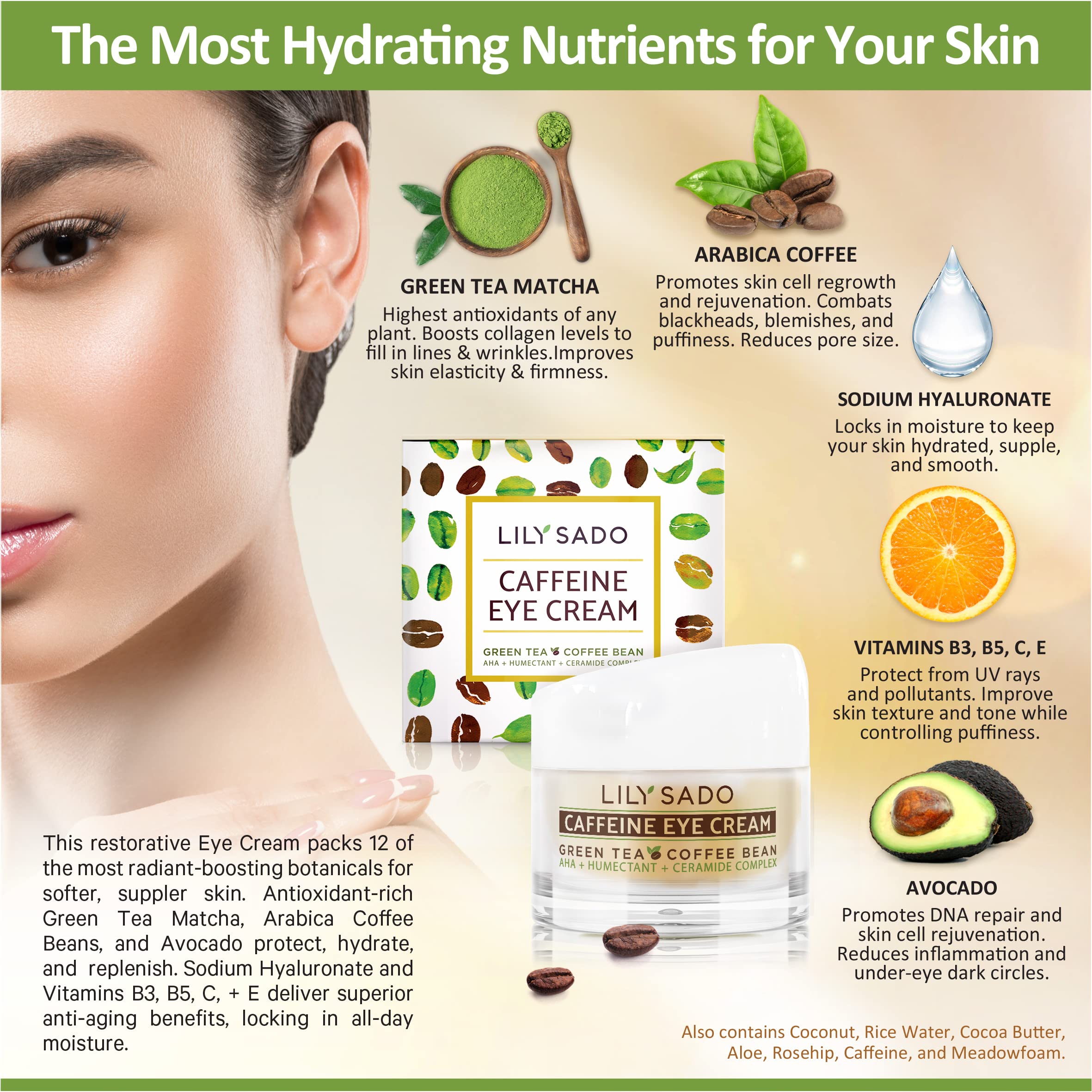 LILY SADO TEA+C Coffee & Matcha Eye Cream – Vegan Anti-Aging Eye Moisturizer
