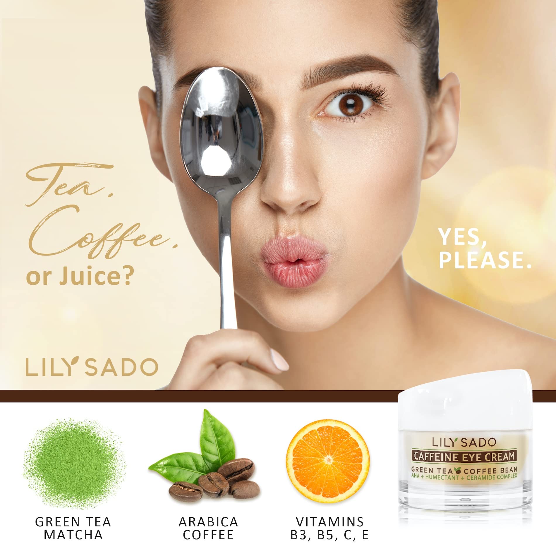 LILY SADO TEA+C Coffee & Matcha Eye Cream – Vegan Anti-Aging Eye Moisturizer