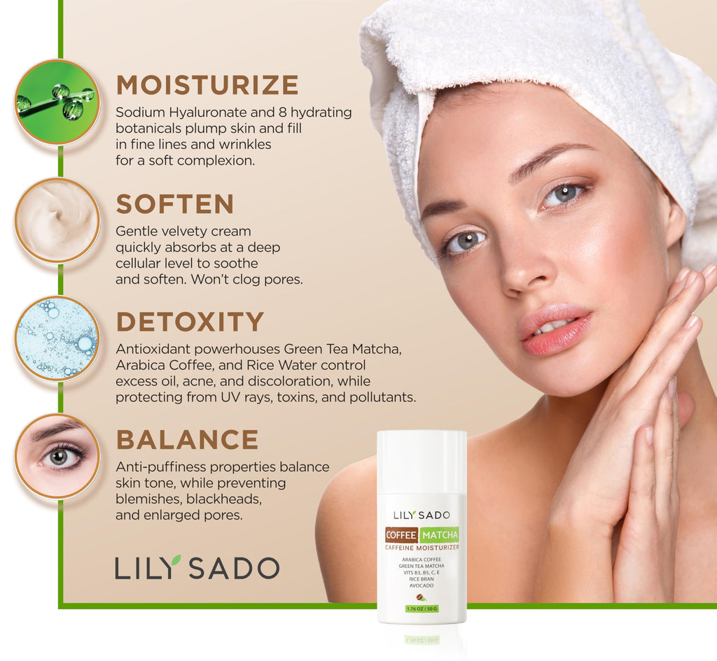 LILY SADO TEA+C Coffee & Matcha Face Moisturizer – Vegan Caffeine Skincare for Antioxidant Hydration