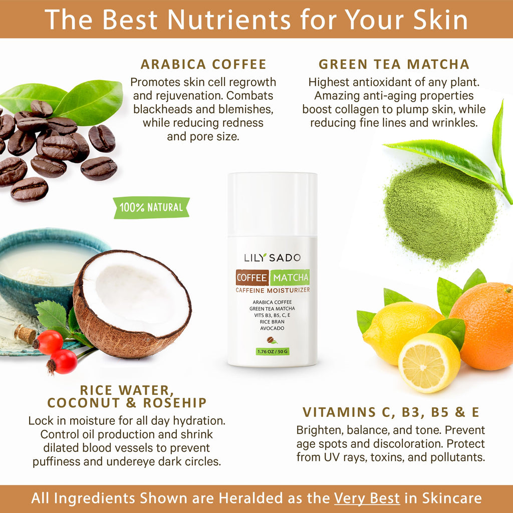 LILY SADO TEA+C Coffee & Matcha Face Moisturizer – Vegan Caffeine Skincare for Antioxidant Hydration