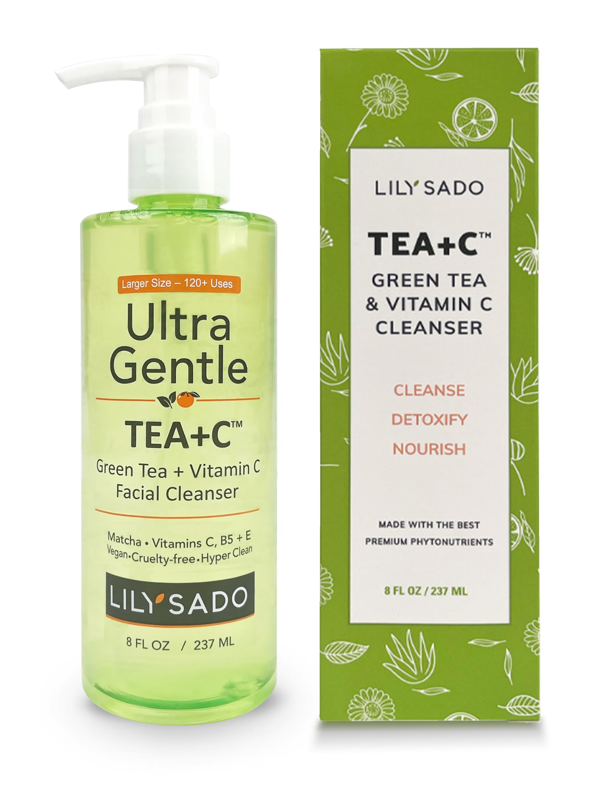 LILY SADO TEA+C Green Tea & Vitamin C Face Cleanser – Gentle Daily Vegan Facial Wash (8 oz)