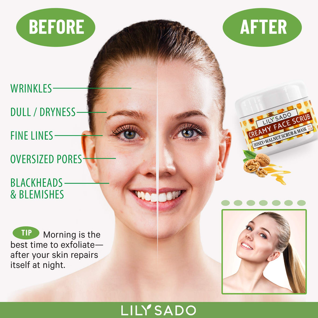 LILY SADO Honey Walnut Creamy Face Scrub Exfoliating Cleanser for All Skin Types