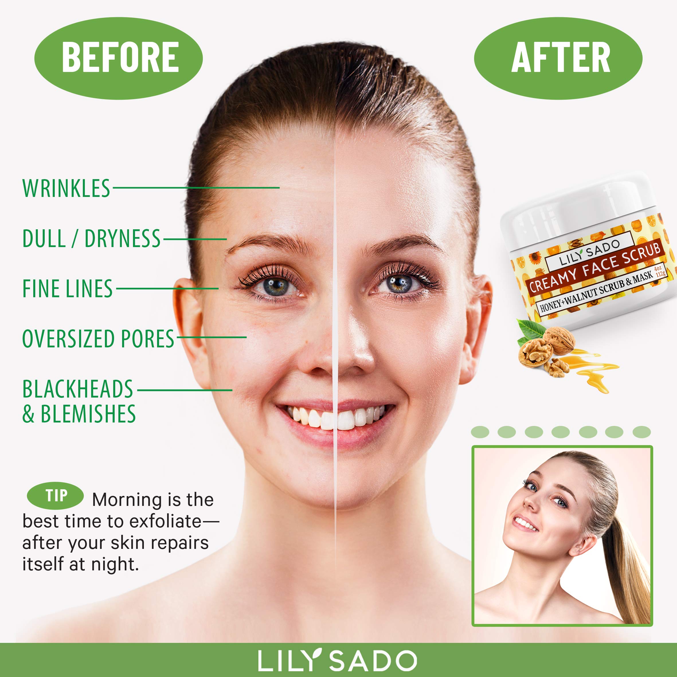 LILY SADO Honey Walnut Creamy Face Scrub Exfoliating Cleanser for All Skin Types
