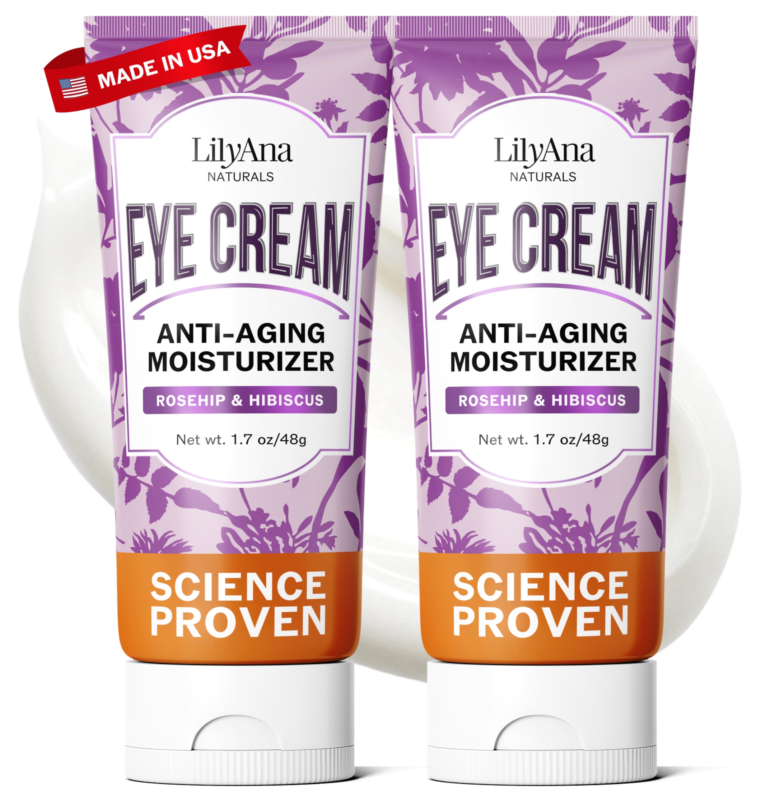 LilyAna Naturals Eye Cream for Dark Circles & Puffiness – Hydration, Anti-Aging, Sensitive Skin (1.7oz x 2)