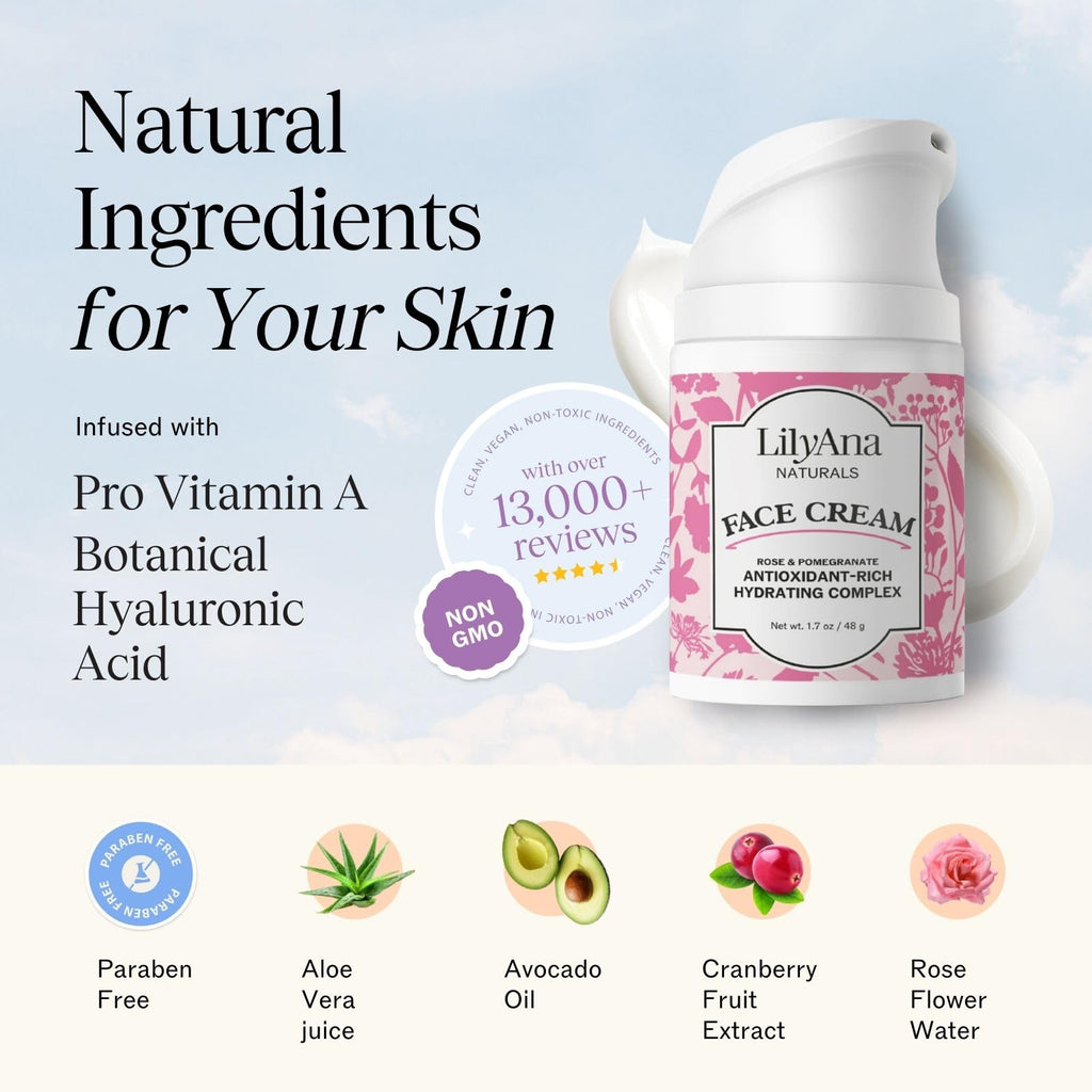 LilyAna Naturals Face & Neck Moisturizer – Rose & Pomegranate Extracts (1.7oz)