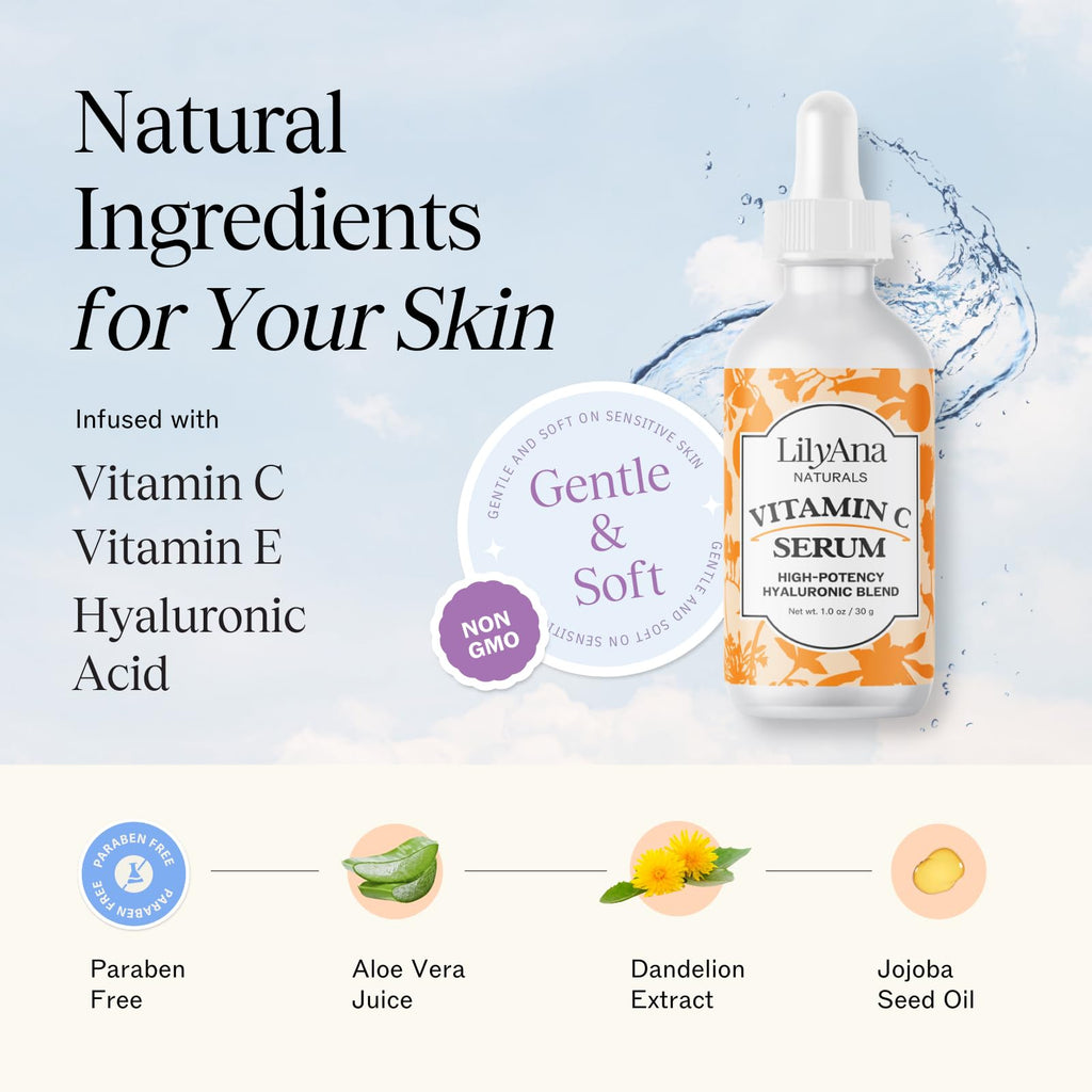 LilyAna Naturals Vitamin C Serum for Face with Hyaluronic Acid & Vitamin E - Double Pack