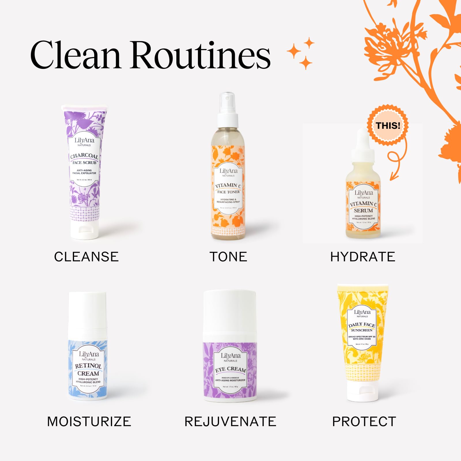 LilyAna Naturals Vitamin C Serum for Face with Hyaluronic Acid & Vitamin E - Double Pack