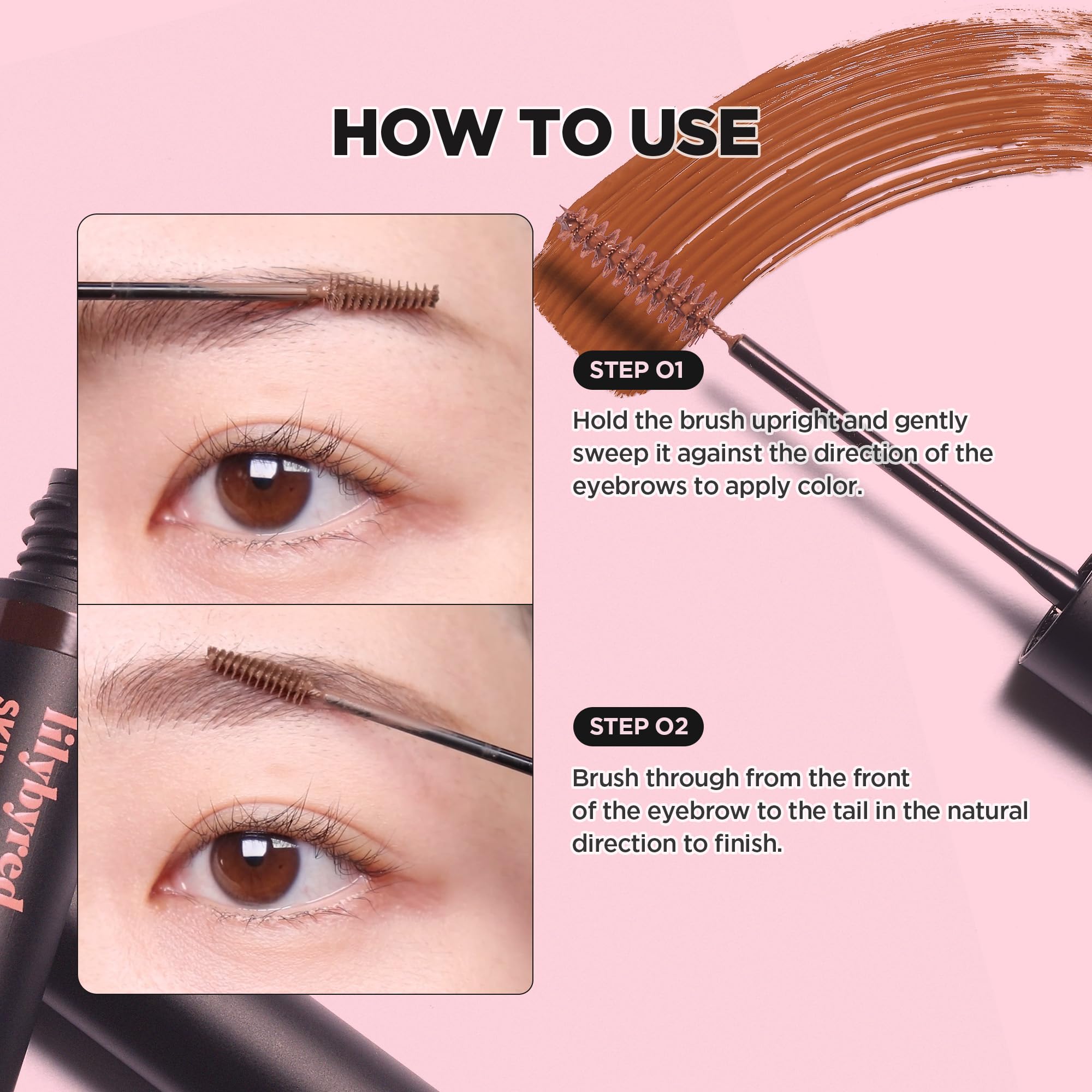 lilybyred Skinny Mes Brow Mascara | Ultra-Slim 1.5mm Brush for Precise, Natural Brows