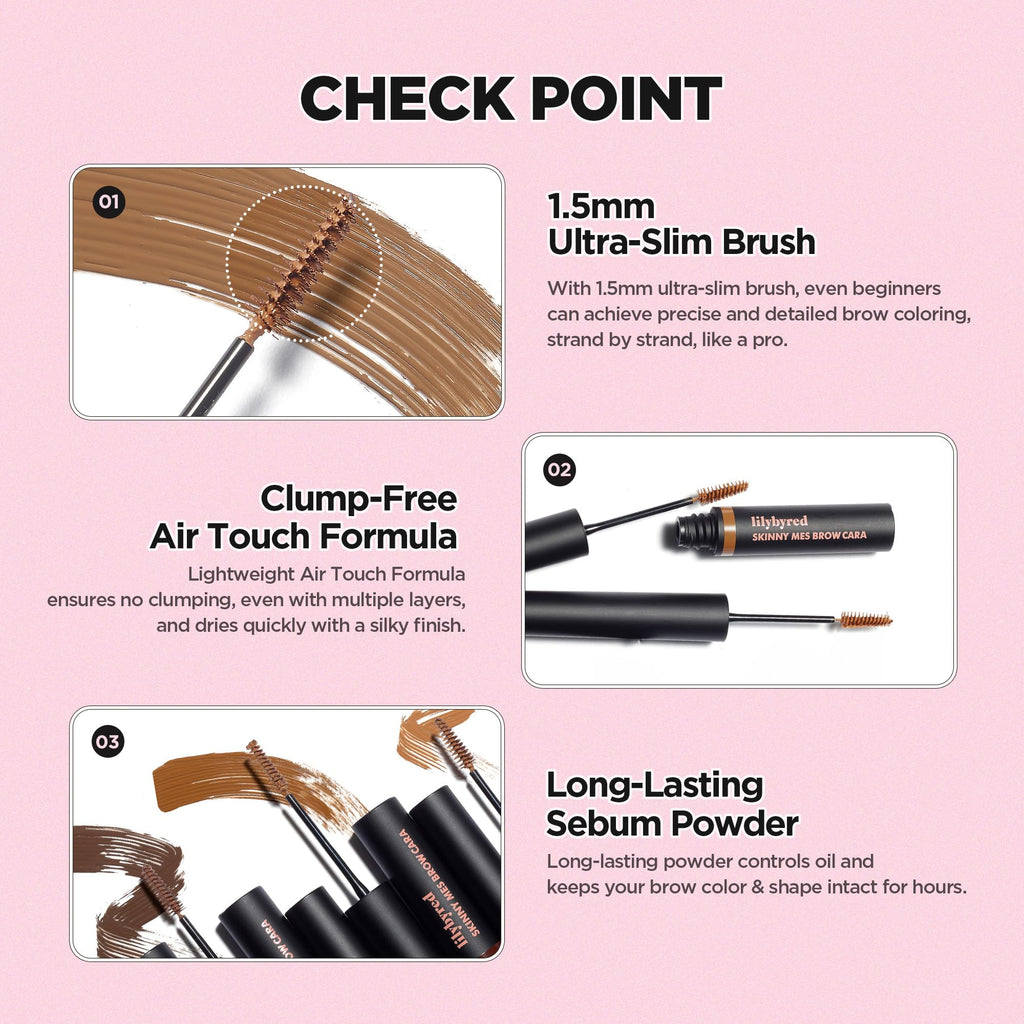 lilybyred Skinny Mes Brow Mascara | Ultra-Slim 1.5mm Brush for Precise, Natural Brows