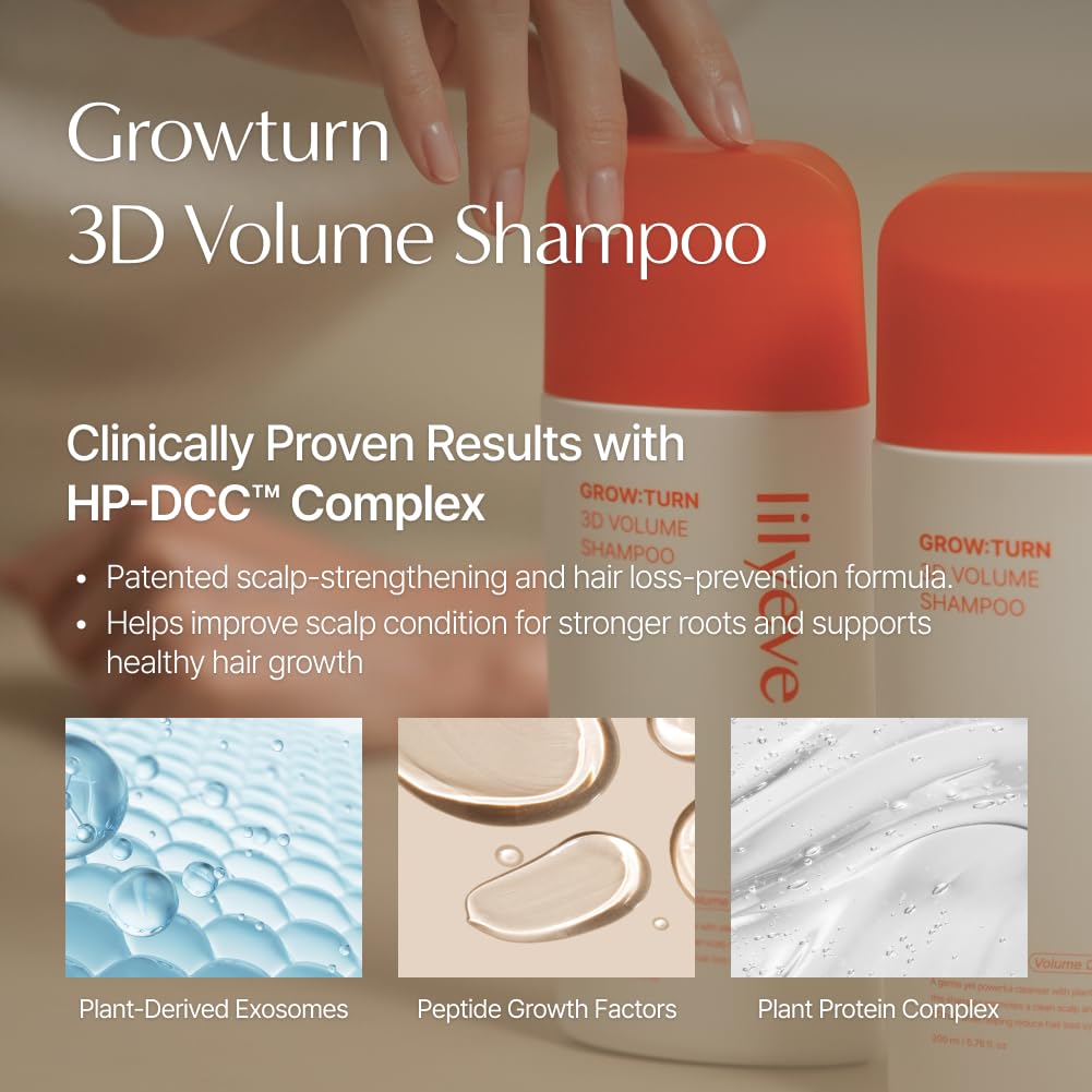 lilyeve GrowTurn 3D Volume Shampoo with Built-In Brush | Fuller-Looking Hair & Gentle Scalp Care | 6.76 Fl Oz