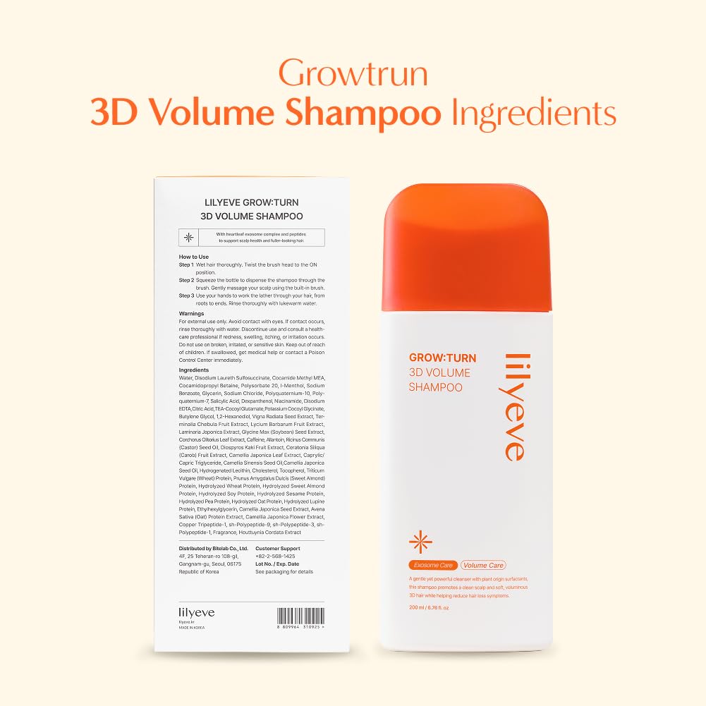 lilyeve GrowTurn 3D Volume Shampoo with Built-In Brush | Fuller-Looking Hair & Gentle Scalp Care | 6.76 Fl Oz
