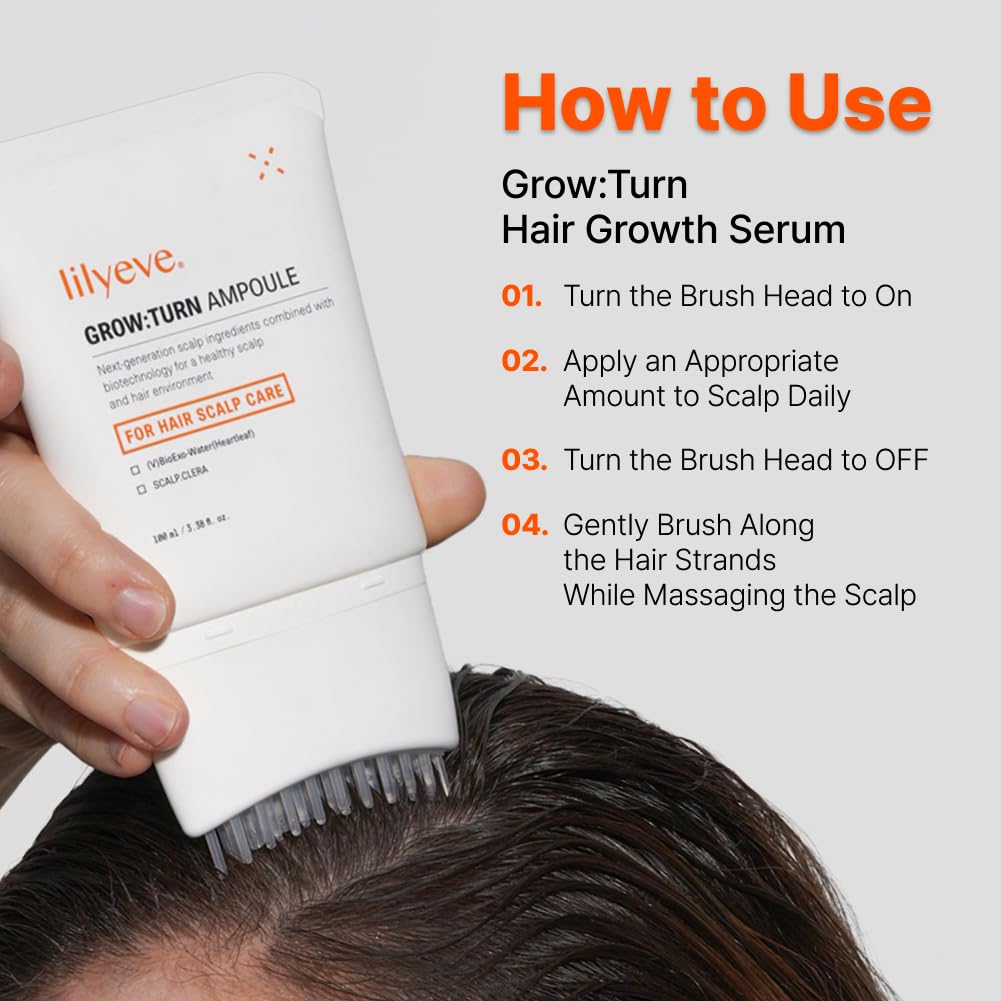 lilyeve GROWTURN Hair Growth Serum with Built-In Brush – Heartleaf Exosomes, Hair Thickening & Growth Support (Korean Hair Care) – 3.38 oz