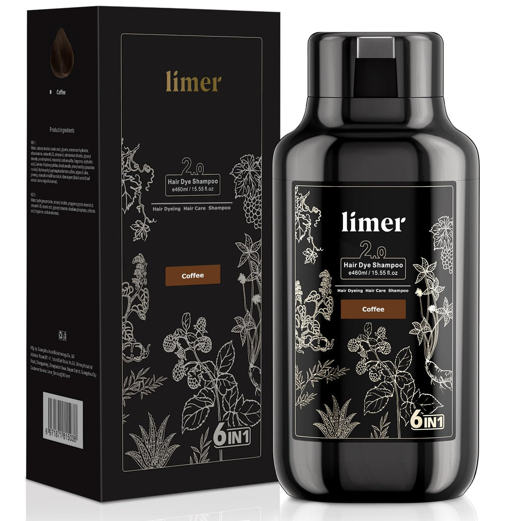 Limer Hair Dye Shampoo Coffee Color – 3-in-1, Ammonia-Free Natural Herbal Color Shampoo