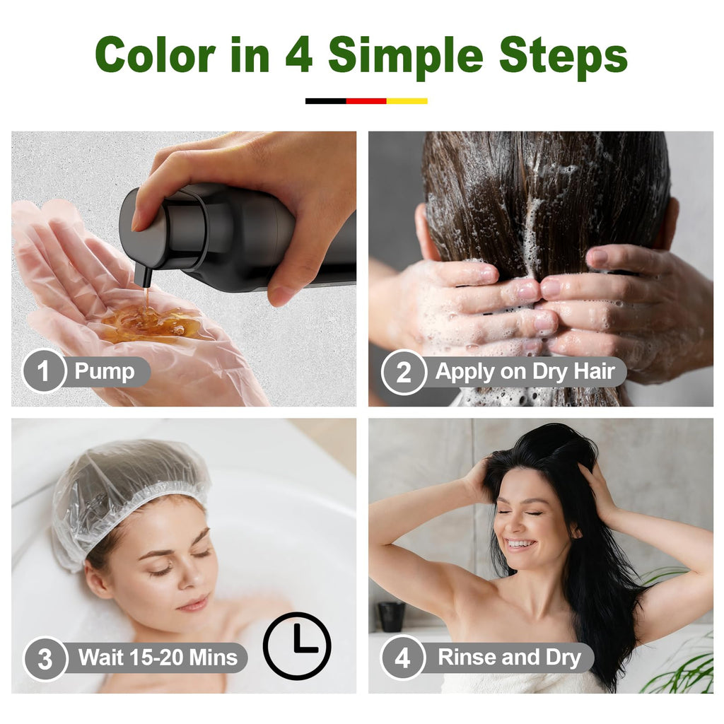 Limer Hair Dye Shampoo Natural Black – 3-in-1 Gray Coverage, Ammonia-Free Herbal Color Shampoo (460 ml)