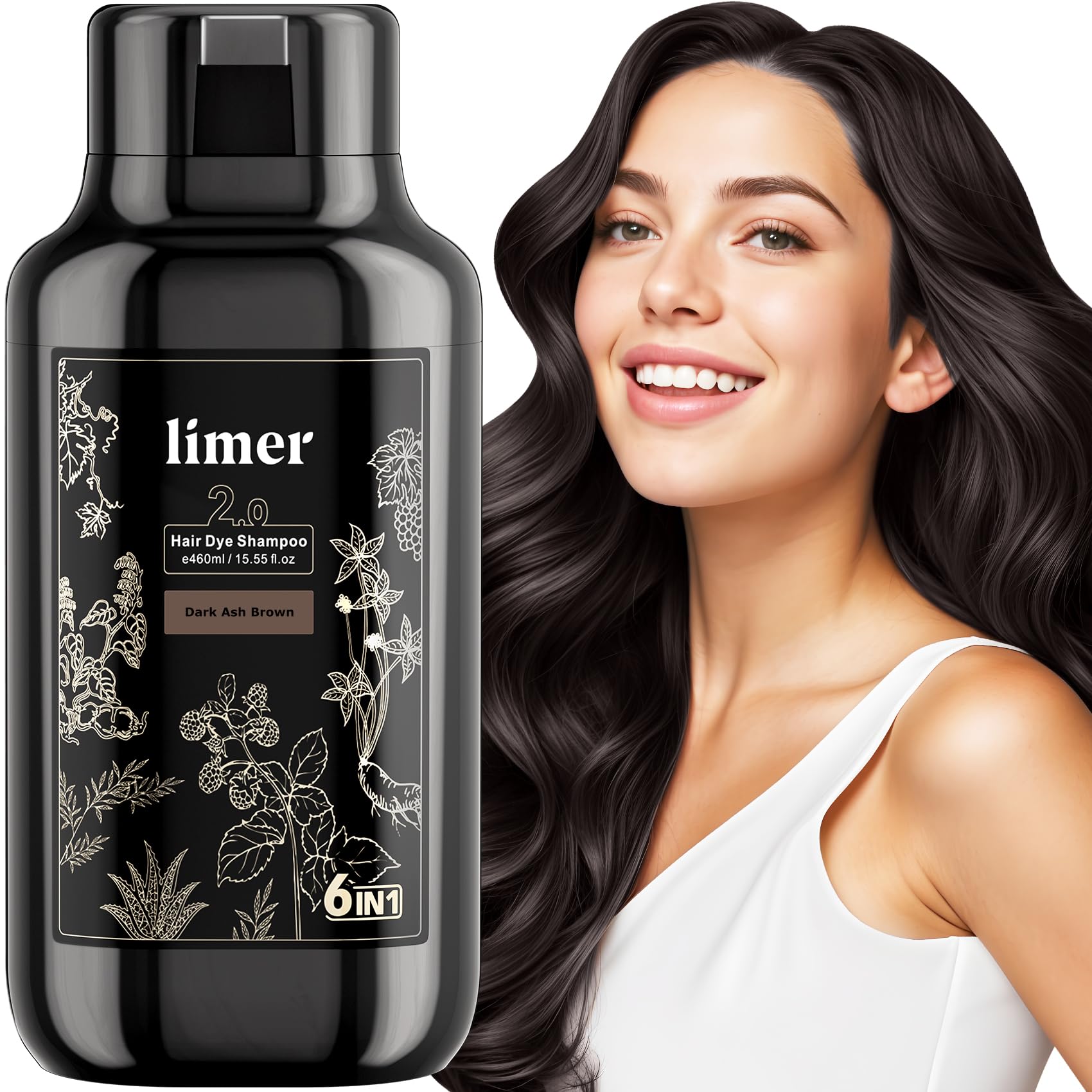 Limer Hair Dye Shampoo Dark Ash Brown – 3-in-1 Gray Coverage for Men & Women