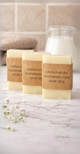 LINDA NATURA Goat Milk Soap Set | Handmade, Fragrance-Free & Colorant-Free | Cold Process | 3 × 120 g | Safety Touch Collection
