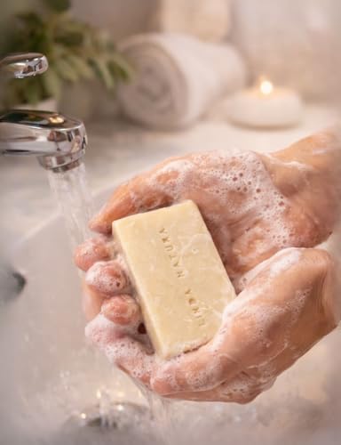 LINDA NATURA Goat Milk Soap Set | Handmade, Fragrance-Free & Colorant-Free | Cold Process | 3 × 120 g | Safety Touch Collection