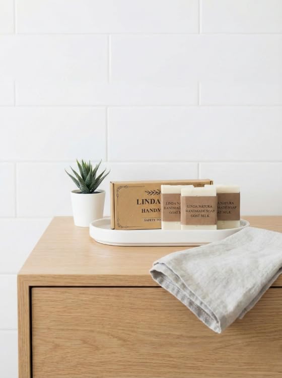 LINDA NATURA Goat Milk Soap Set | Handmade, Fragrance-Free & Colorant-Free | Cold Process | 3 × 120 g | Safety Touch Collection