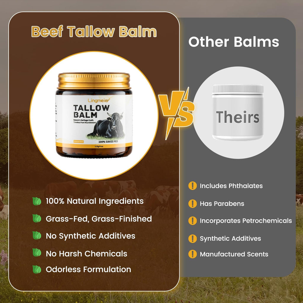Lingmeier Beef Tallow Balm - Unscented Whipped Tallow with Grass Fed Beef Tallow & Honey | Natural Moisturizer for Dry and Sensitive Skin