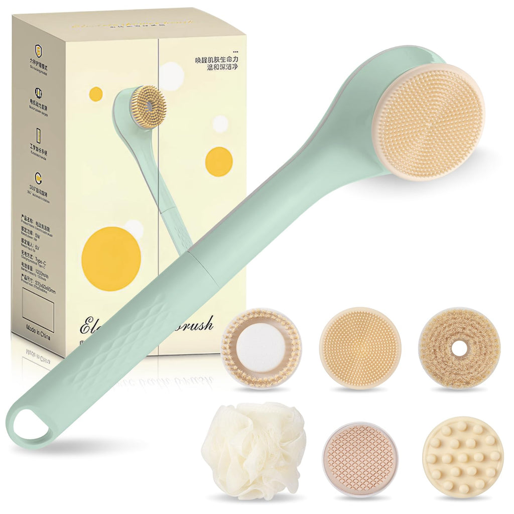 LINGSFIRE Electric Body Bath Brush – 6 Heads, 14.5" Handle, IPX7 Waterproof, Rechargeable
