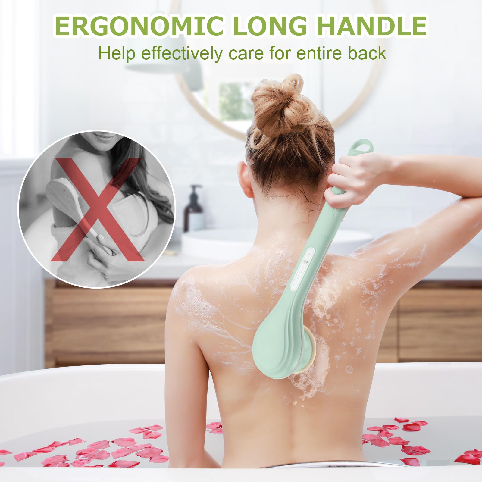 LINGSFIRE Electric Body Bath Brush – 6 Heads, 14.5" Handle, IPX7 Waterproof, Rechargeable