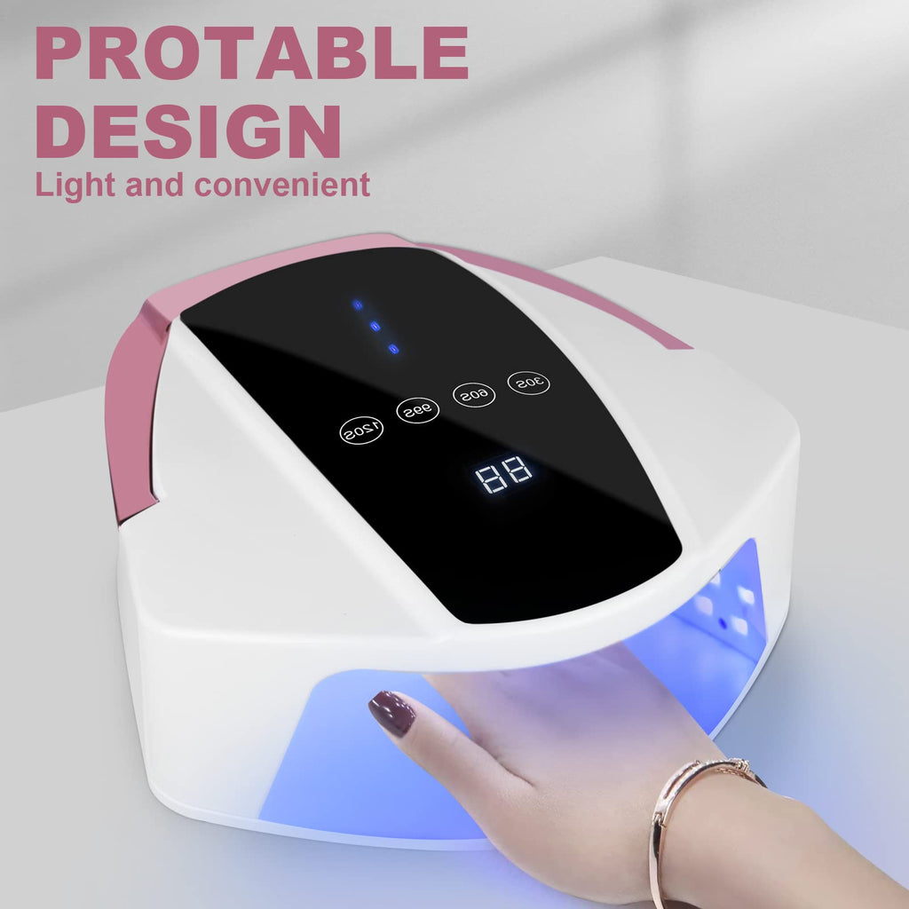 Linssy 96W Rechargeable UV Nail Lamp — Cordless LED with Handle, Infrared Sensor, 4 Timers (White)