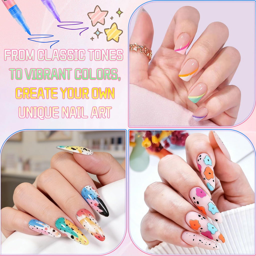 Linyuant 12 Colors Nail Art Pens Set | 3D Nail Polish Pens, Quick Dry