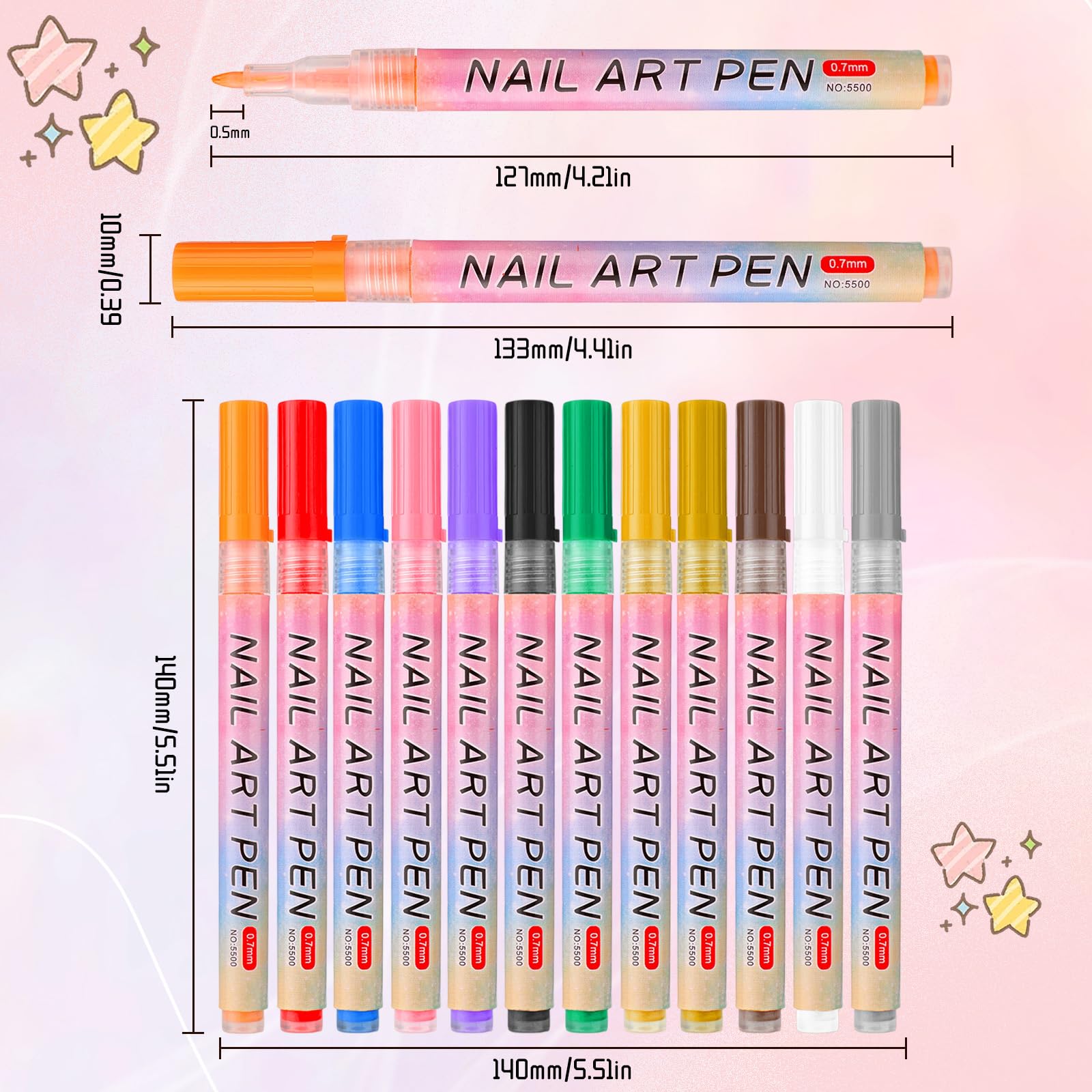 Linyuant 12 Colors Nail Art Pens Set | 3D Nail Polish Pens, Quick Dry