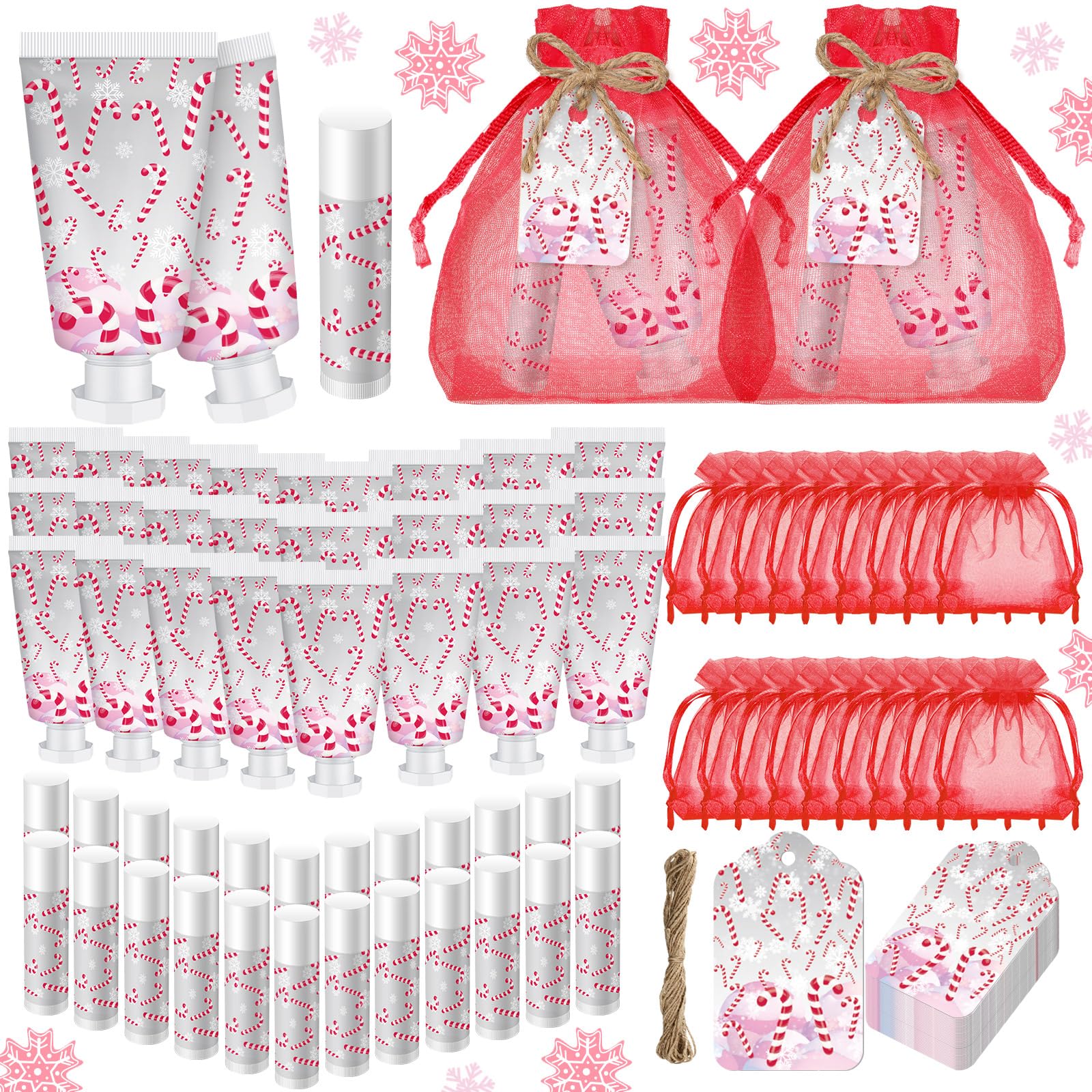 Linyuthia 36-Pack Candy Cane Hand Cream & Lip Balm Gifts Set – Xmas Party Favors