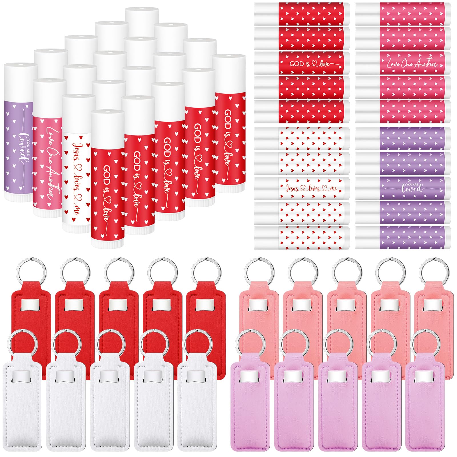 Linyuthia 20-Set Galentines Lip Balms & Leather Lipstick Holder Keychains (4 Styles) – Christian Valentine Gift