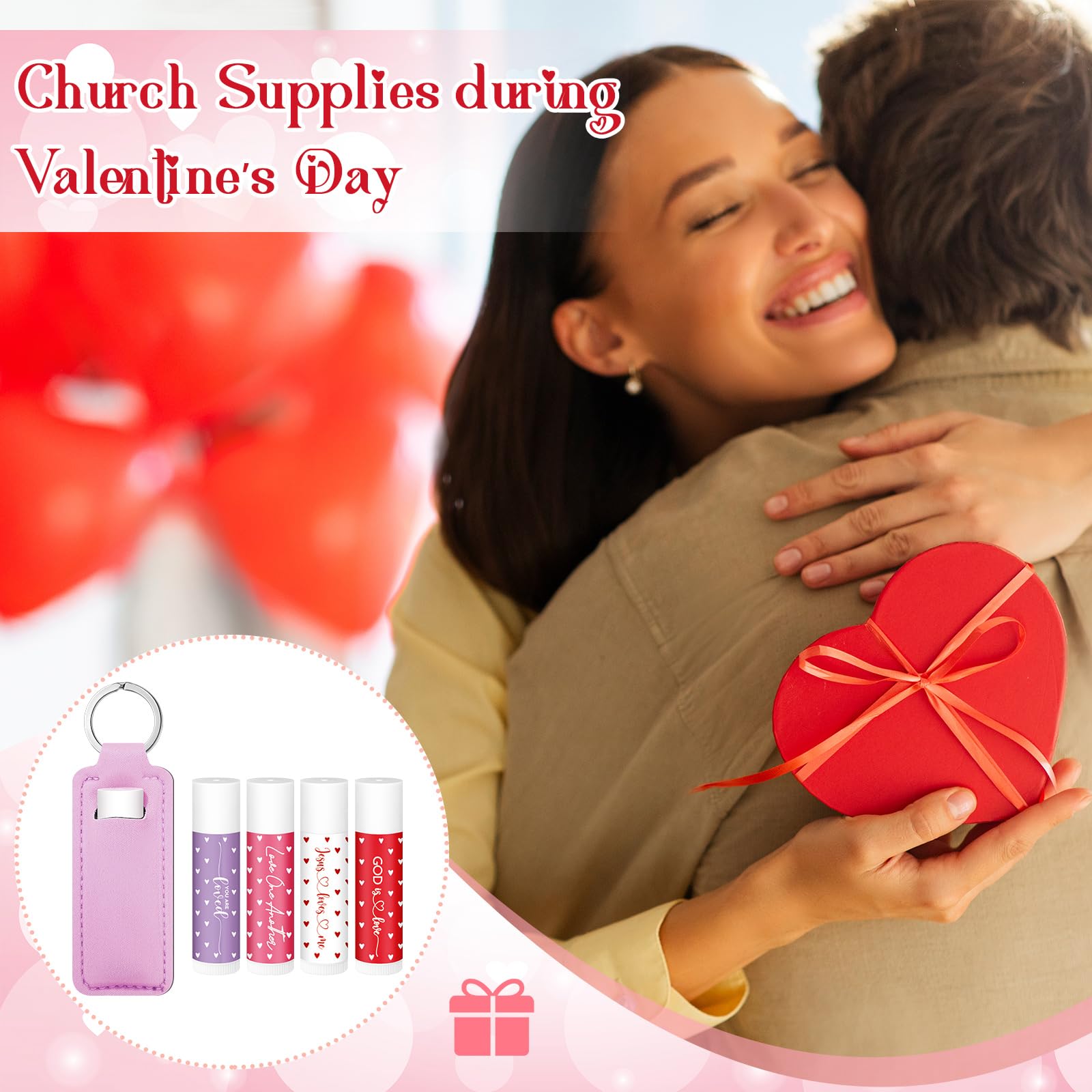 Linyuthia 20-Set Galentines Lip Balms & Leather Lipstick Holder Keychains (4 Styles) – Christian Valentine Gift
