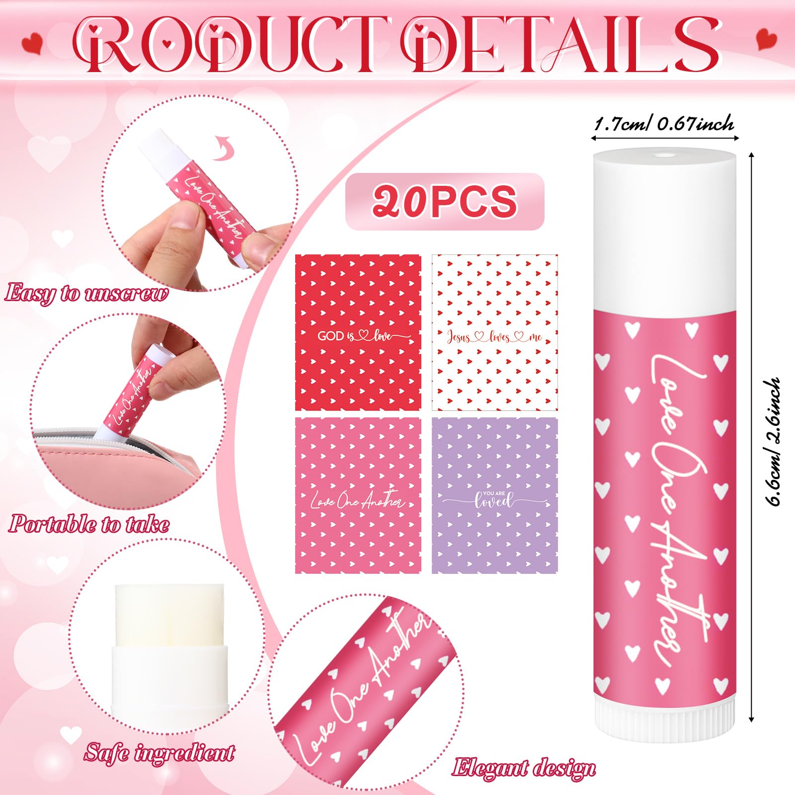 Linyuthia 20-Set Galentines Lip Balms & Leather Lipstick Holder Keychains (4 Styles) – Christian Valentine Gift