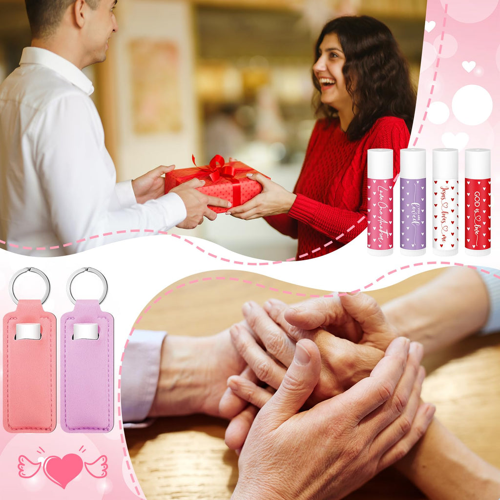 Linyuthia 20-Set Galentines Lip Balms & Leather Lipstick Holder Keychains (4 Styles) – Christian Valentine Gift