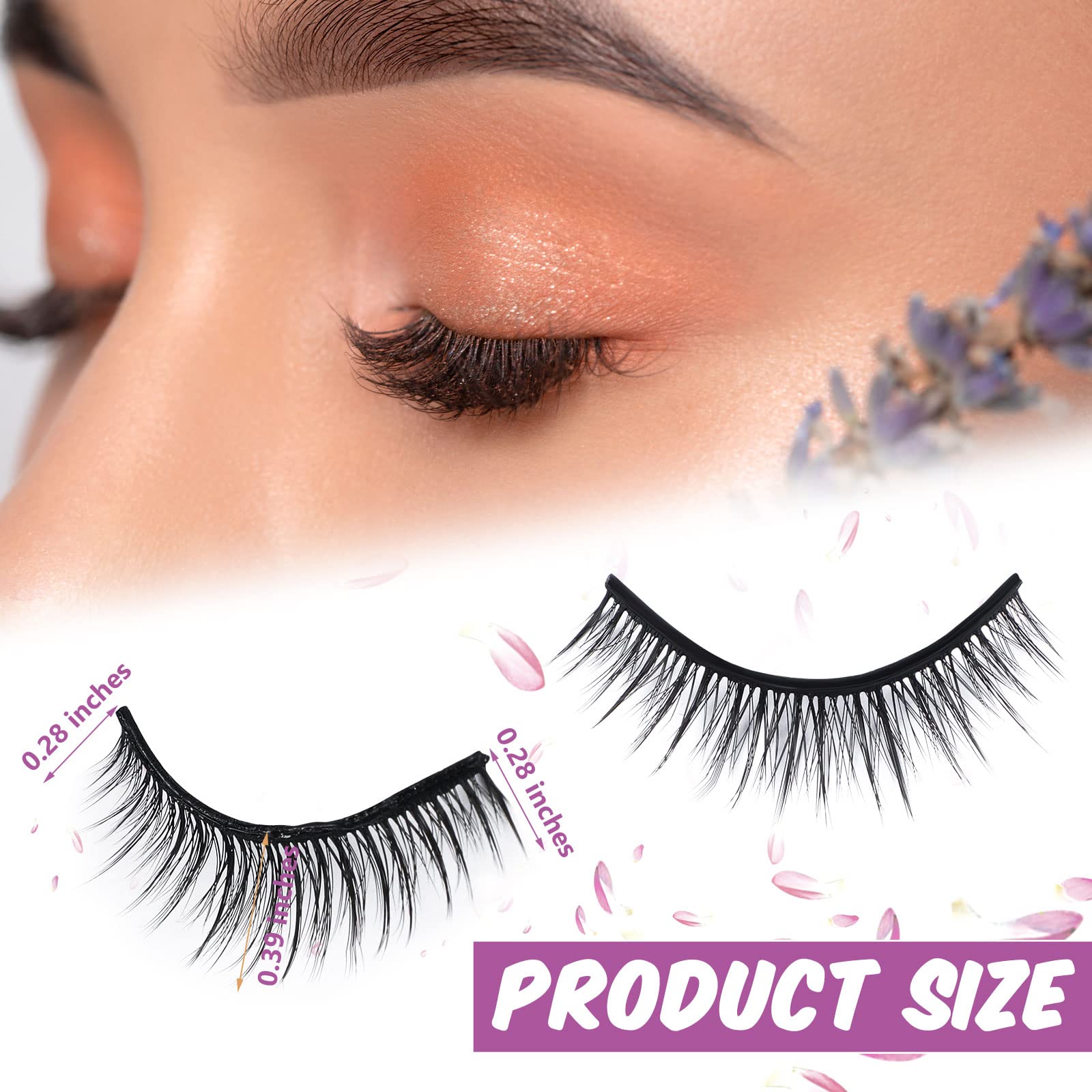 Linyuthia 16 Pair Reusable Self-Adhesive Eyelashes – Natural Look, Waterproof