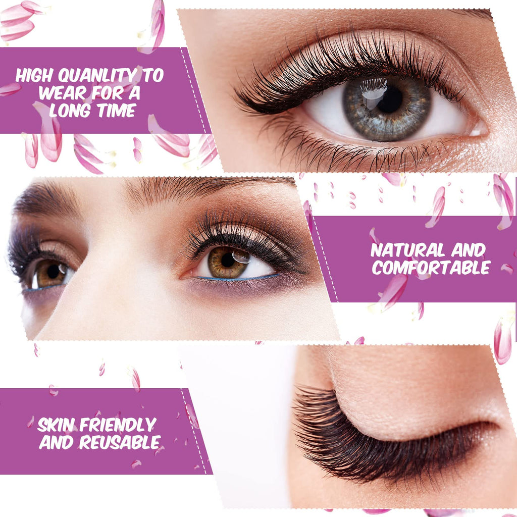 Linyuthia 16 Pair Reusable Self-Adhesive Eyelashes – Natural Look, Waterproof