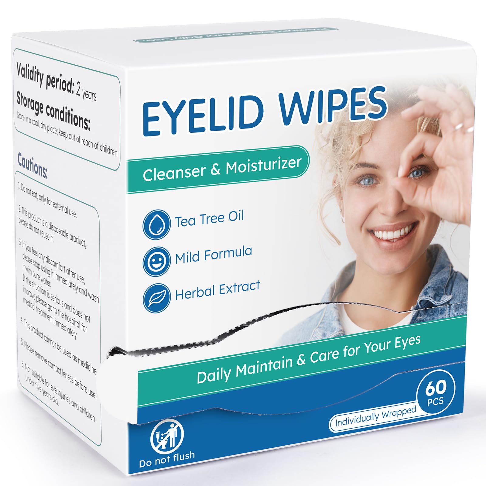 Linzercin 60-Count Tea Tree Eyelid Cleansing Wipes | Hypoallergenic & Travel-Ready
