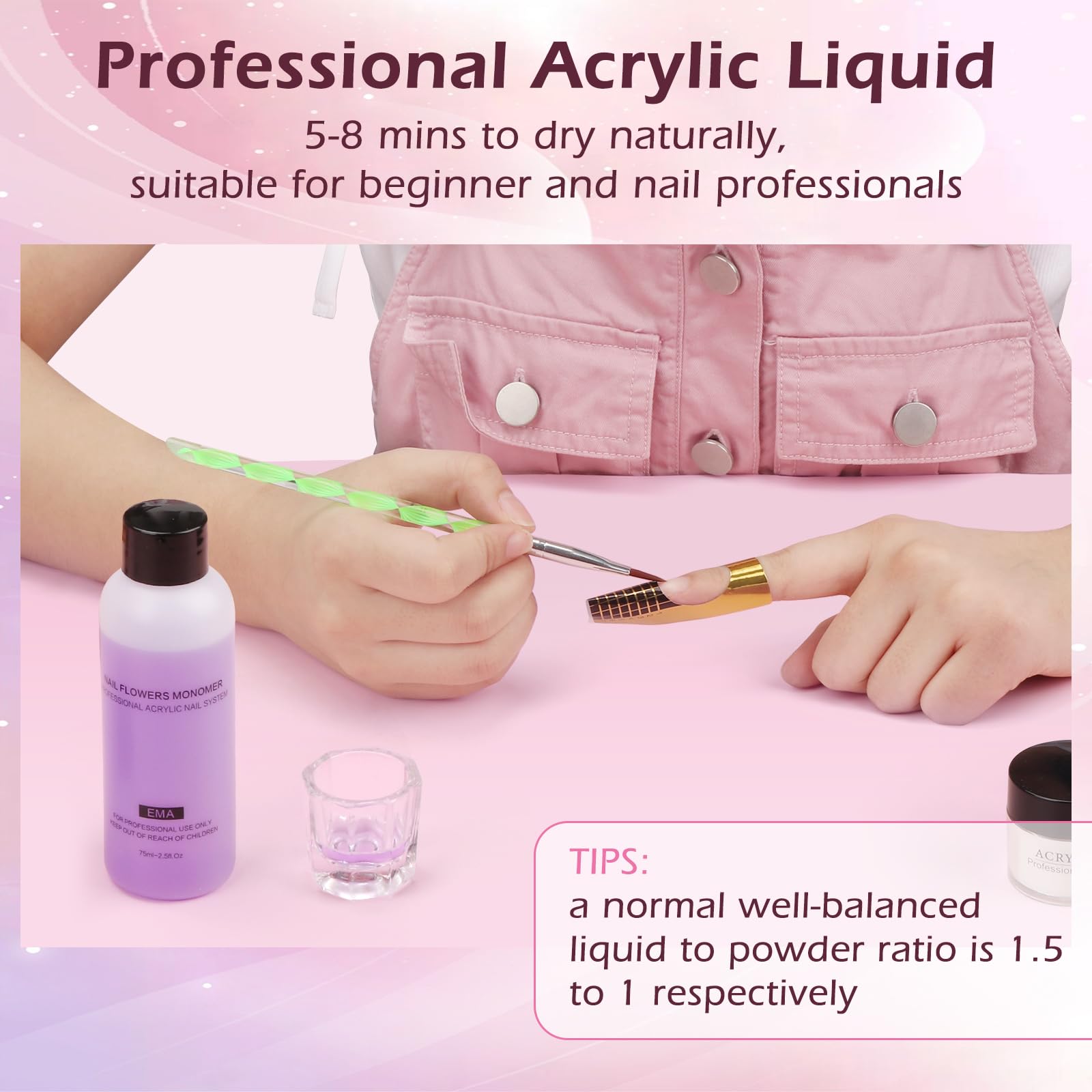 LIONVISION Practice Hand for Acrylic Nails — Nail Training Kit with 12-Color Powder & Liquid