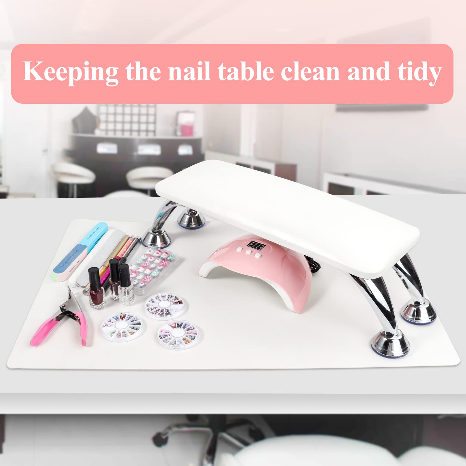 Lionvision Nail Arm Rest for Acrylic Nails — White, Table Mat & Cushioned Hand Pad