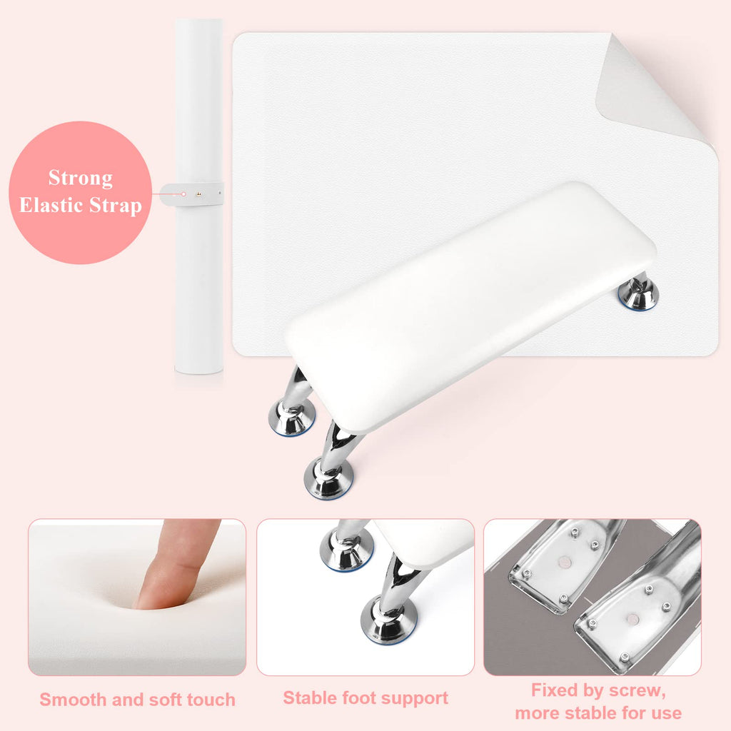 Lionvision Nail Arm Rest for Acrylic Nails — White, Table Mat & Cushioned Hand Pad