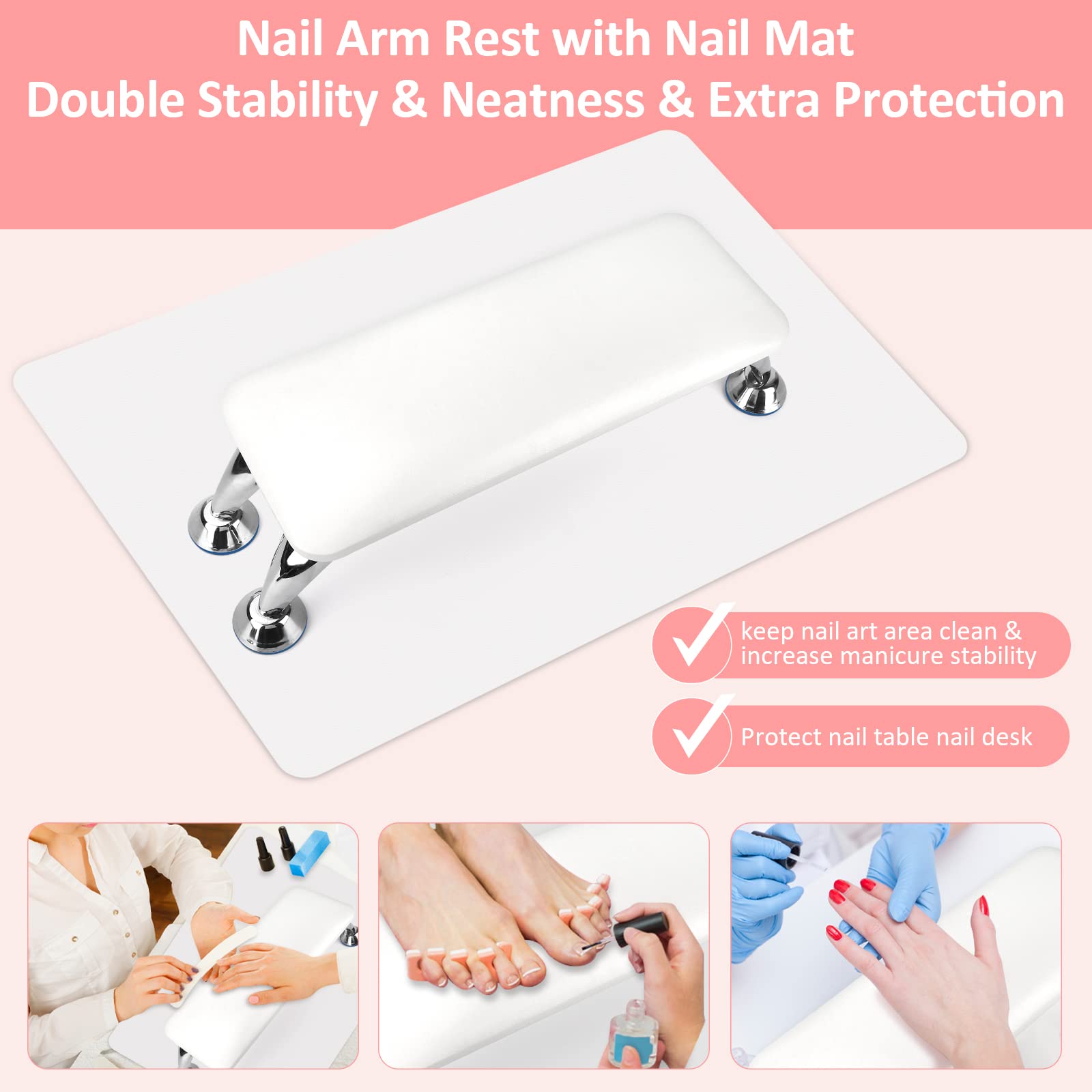 Lionvision Nail Arm Rest for Acrylic Nails — White, Table Mat & Cushioned Hand Pad