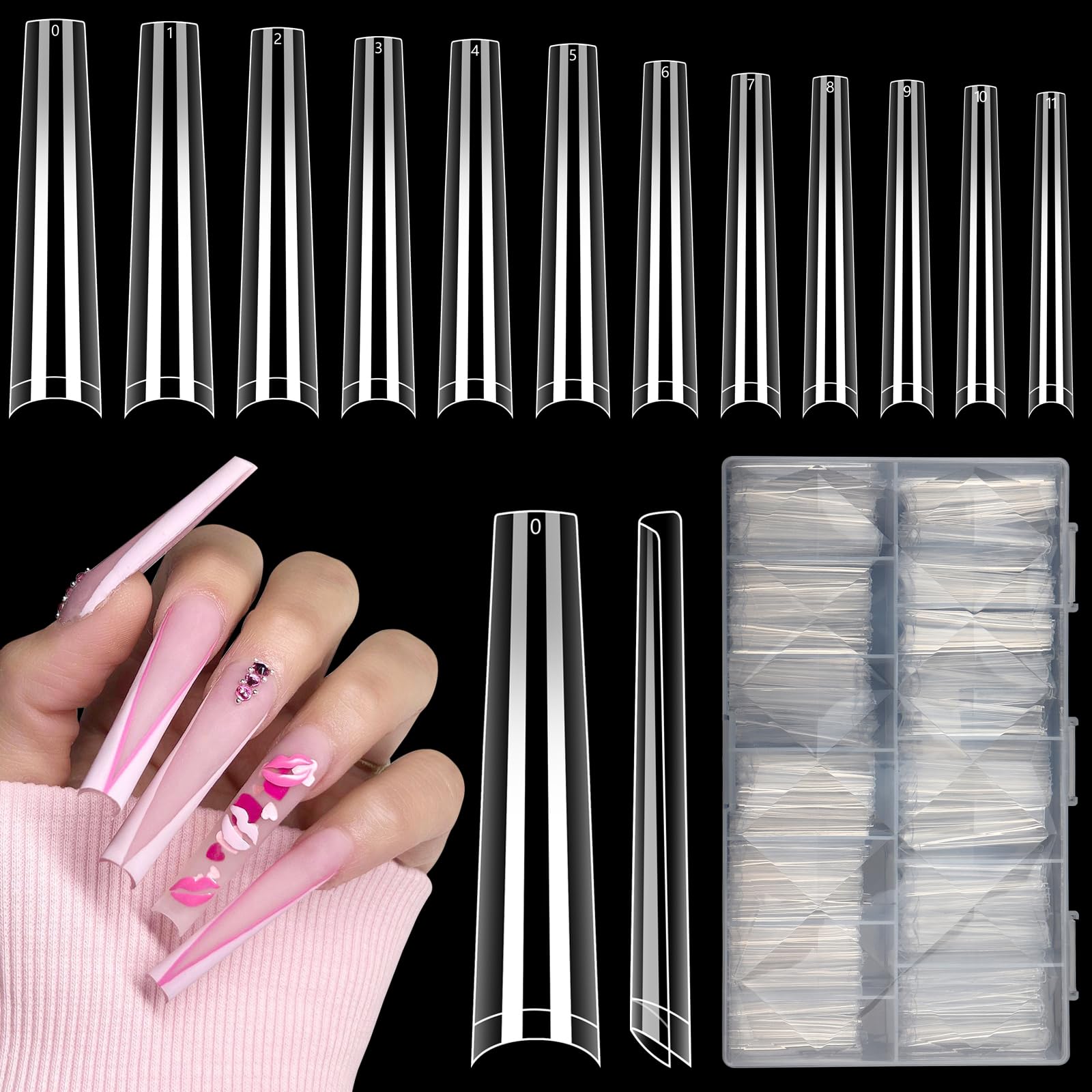 LIONVISON 3XL Coffin Nail Tips – 504 PCS, Extra Long Press-On Gel Nails for Home DIY