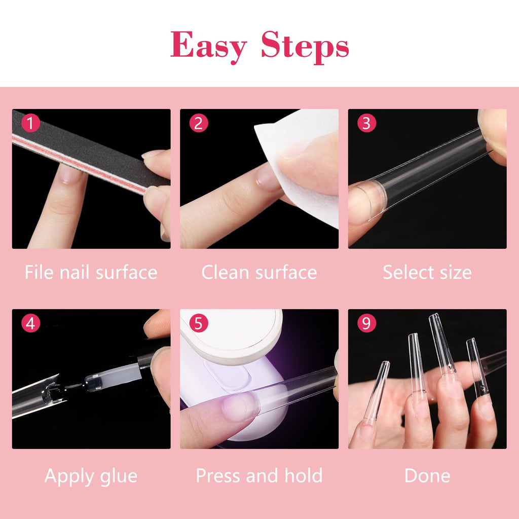 LIONVISON 3XL Coffin Nail Tips – 504 PCS, Extra Long Press-On Gel Nails for Home DIY