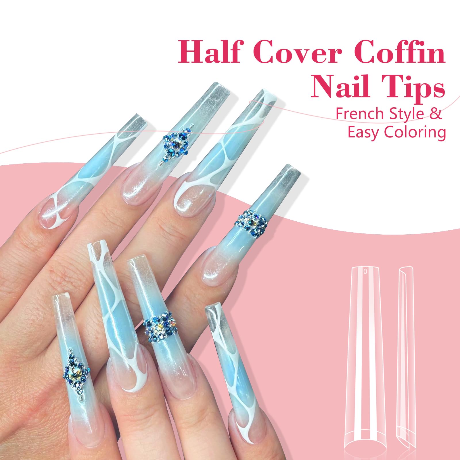 LIONVISON 3XL Coffin Nail Tips – 504 PCS, Extra Long Press-On Gel Nails for Home DIY