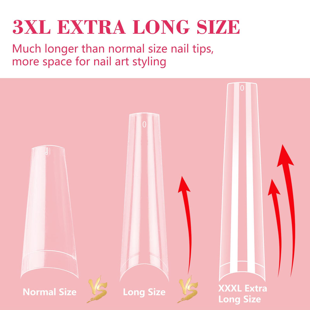LIONVISON 3XL Coffin Nail Tips – 504 PCS, Extra Long Press-On Gel Nails for Home DIY